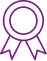 Icône de Récompense et Qualité – Symbole Violet Pixelisé. Symbole pixelisé violet de récompense et de qualité, montrant une médaille circulaire avec des rubans de certification.